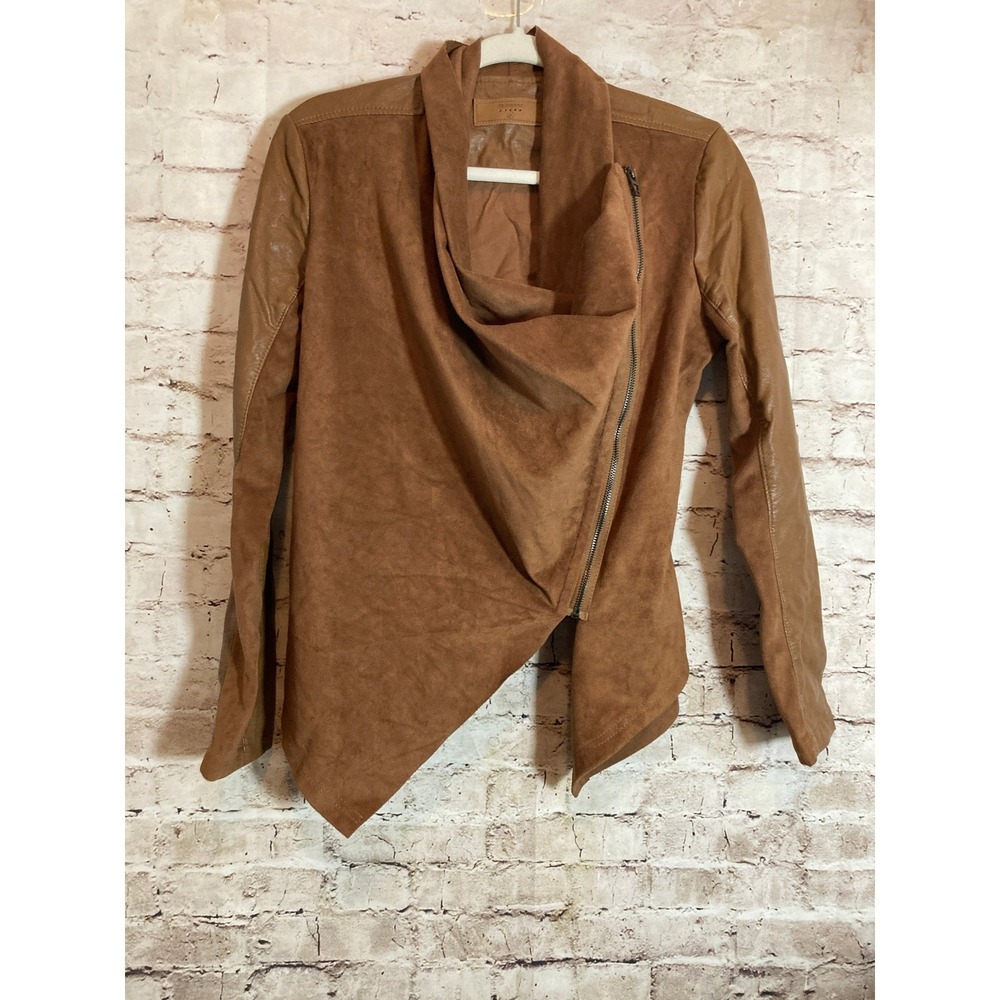 Anthropologie Blank NYC Jacket Small Camel Brown Faux Suede Asymmetric Zip